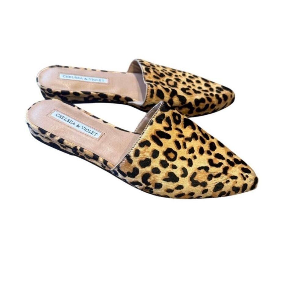 new Chelsea & Violet Eve 6.5 cheetah cowhair mule flat slip on shoes 2827